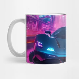 Dark Neon Sports Car in Asian Neon City Mug